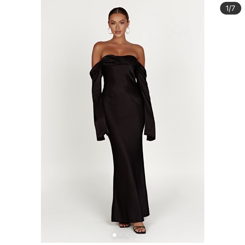 Meshki Giselle Black Satin Maxi Dress
